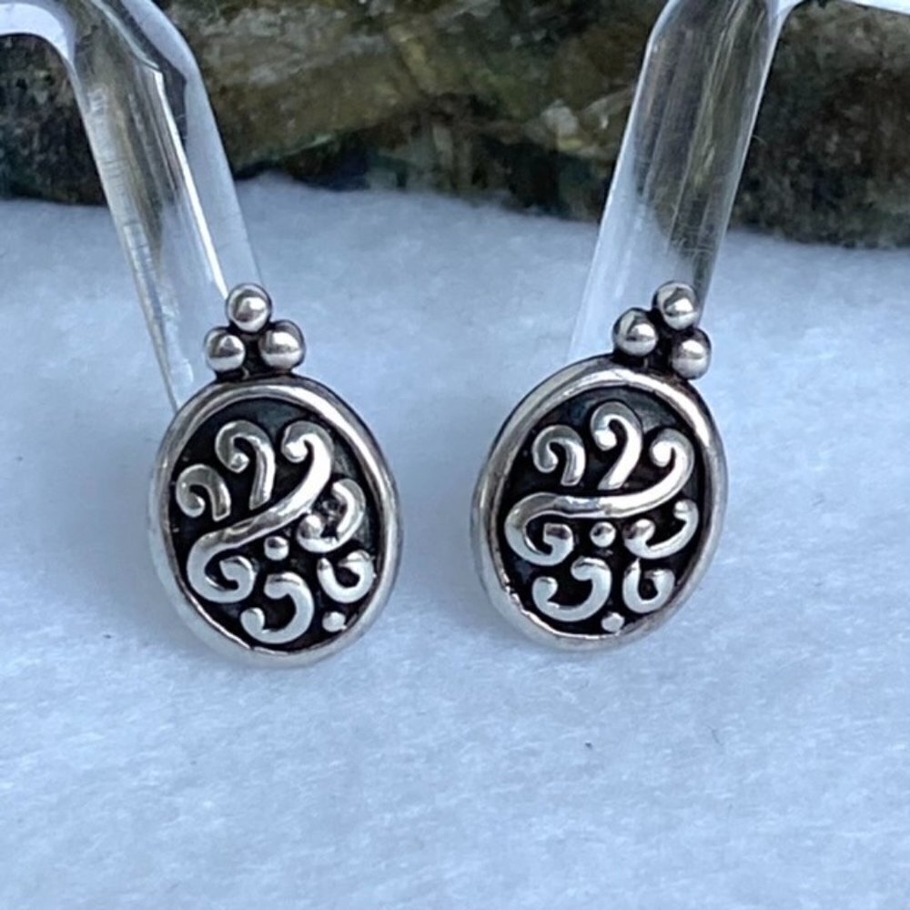 Sterling Silver SE 925 0.59" Oval Southwest Style Scrollwork Stud Earrings